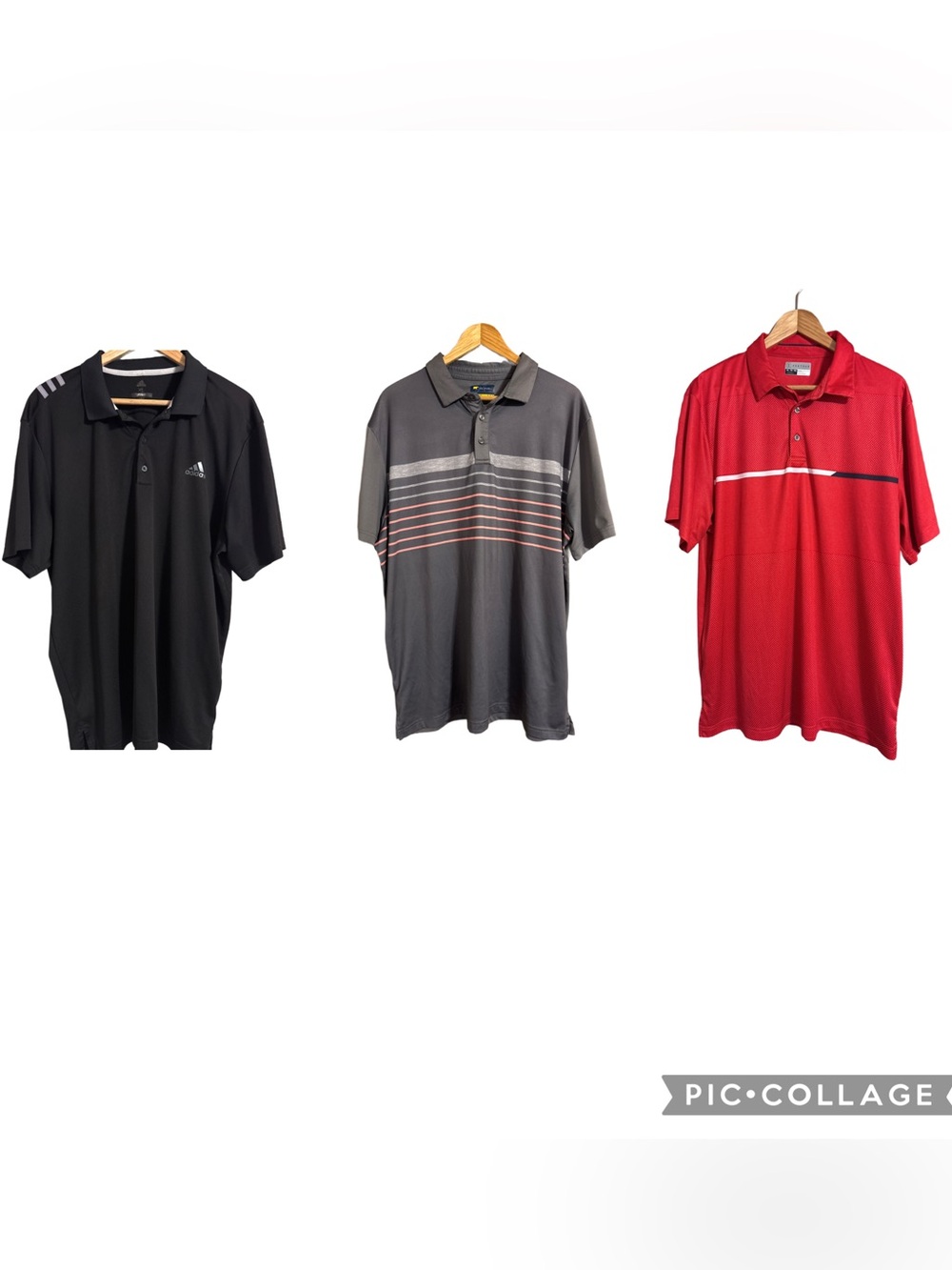 XL Men’s Golf Polo’s Lot of 3, Black Adidas, Gray Stripes Jack Nicklaus, Red PGA